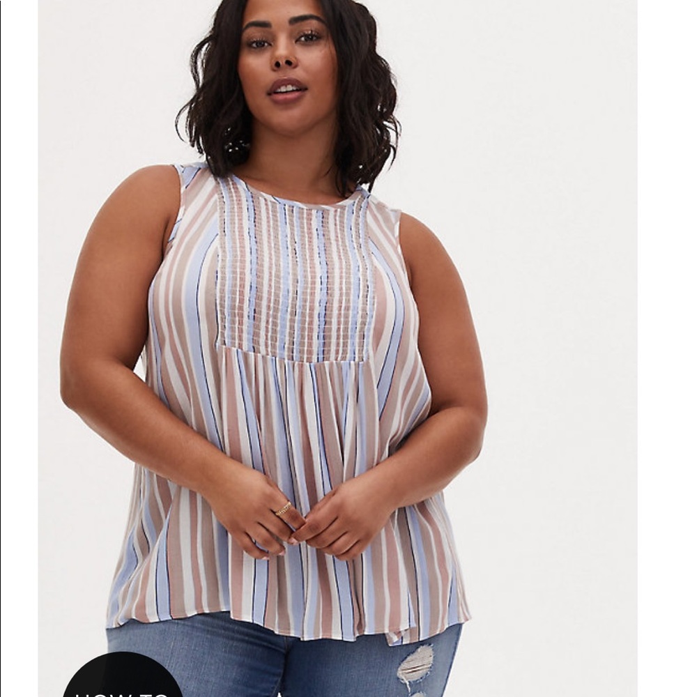 New torrid blue/taupe strip crinkled gauze blouse
